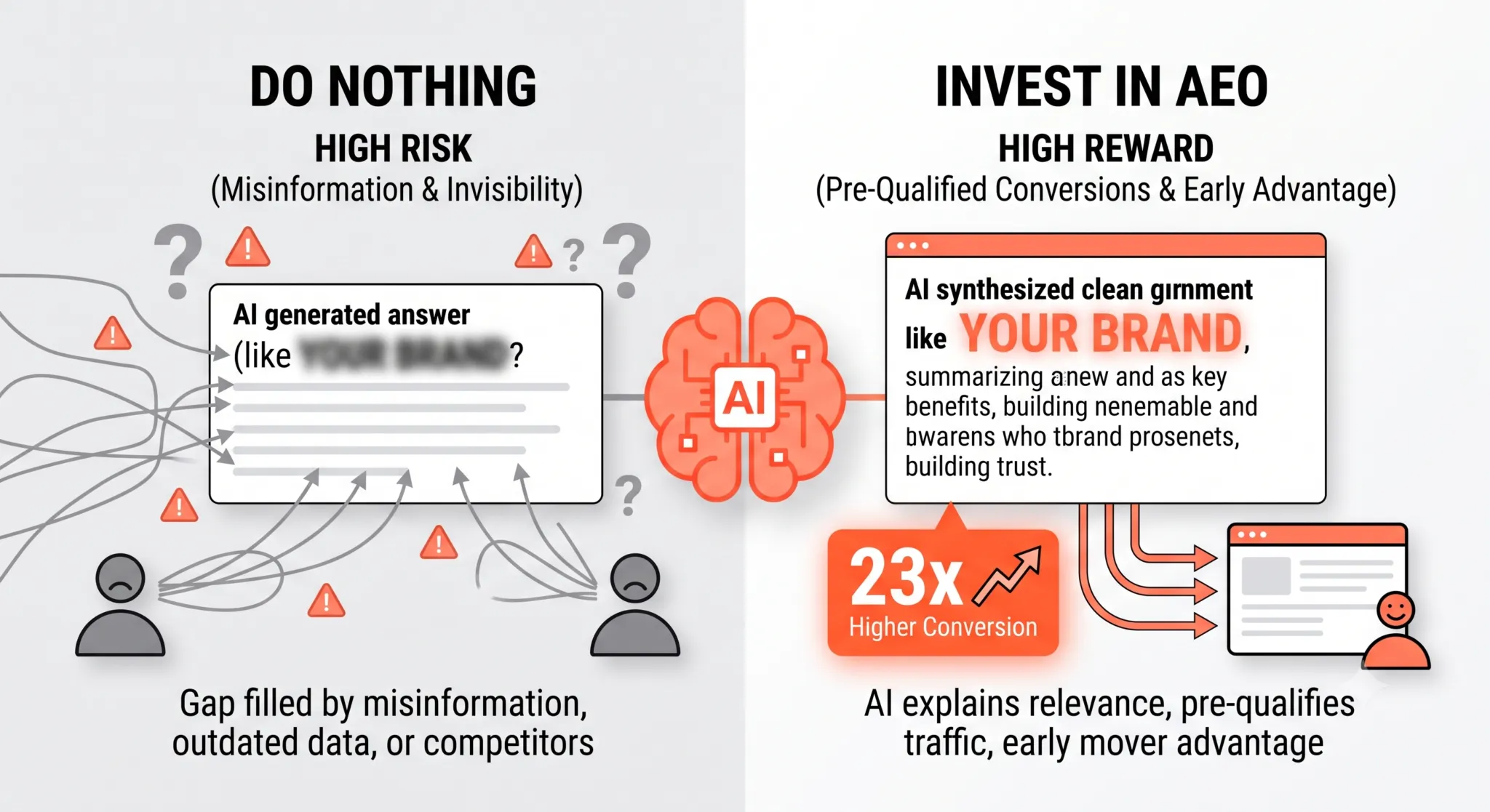 Visual contrast between doing nothing (hallucinated gaps) vs investing (defensive info, offensive citations)