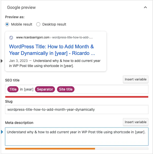 Yoast SEO Dynamic Year implementation
