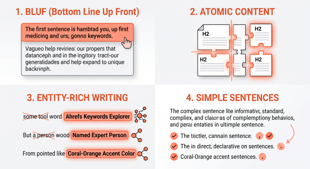 A checklist visualizing content length, freshness, and format factors that boost AI citation odds.